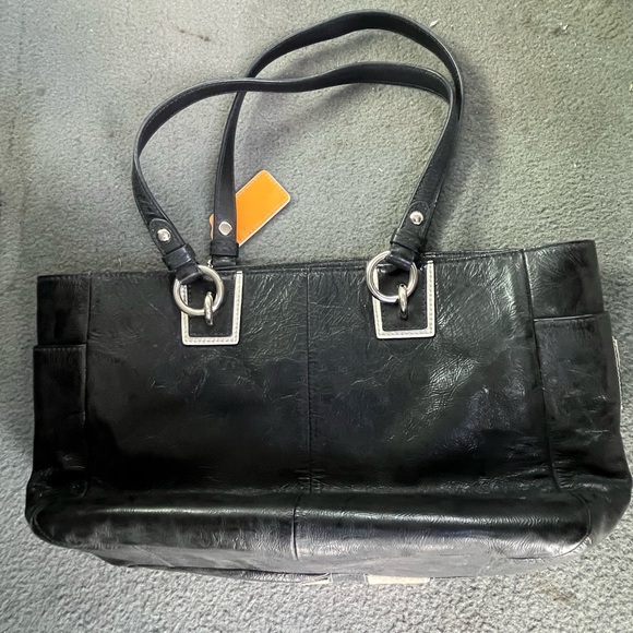 Coach Black and Orange Leather Tote Bag - Picture 4 of 7